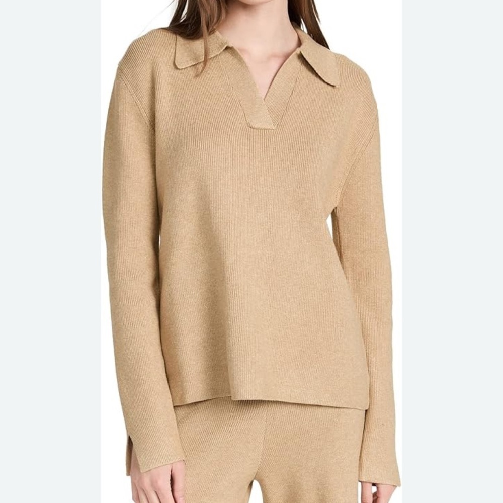 English Factory Tan Ribbed Knit Collared Sweater US M